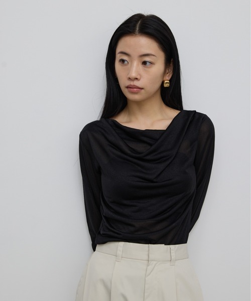 AIC.（エーアイシー）の「メニーウェイシアーラメドレープトップス（Tシャツ/カットソー・レディース・ブラック/シルバー・FREE）」の4枚目の写真