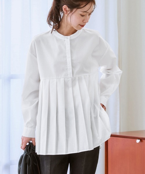 nissen（ニッセン）の「イージーケア裾プリーツ切替ブラウス（シャツ/ブラウス・レディース・ブラック/オフホワイト/ブルー・S/M/L/LL/3L）」の3枚目の写真