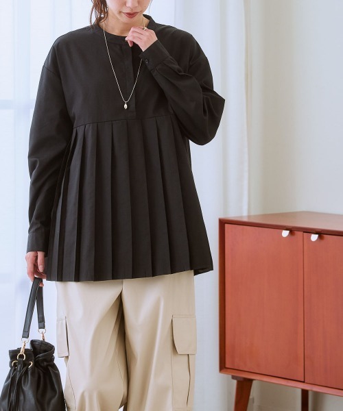 nissen（ニッセン）の「イージーケア裾プリーツ切替ブラウス（シャツ/ブラウス・レディース・ブラック/オフホワイト/ブルー・S/M/L/LL/3L）」の14枚目の写真