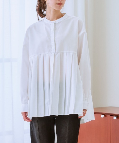 nissen（ニッセン）の「イージーケア裾プリーツ切替ブラウス（シャツ/ブラウス・レディース・ブラック/オフホワイト/ブルー・S/M/L/LL/3L）」の4枚目の写真