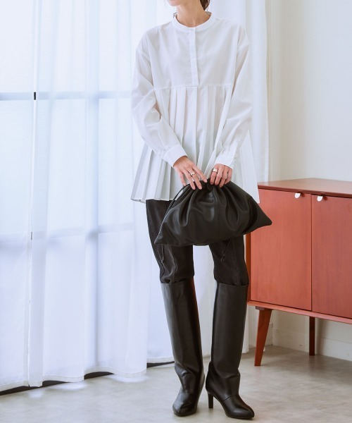 nissen（ニッセン）の「イージーケア裾プリーツ切替ブラウス（シャツ/ブラウス・レディース・ブラック/オフホワイト/ブルー・S/M/L/LL/3L）」の8枚目の写真