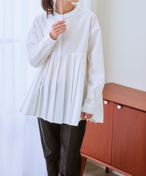 nissen（ニッセン）の「イージーケア裾プリーツ切替ブラウス（シャツ/ブラウス・レディース・ブラック/オフホワイト/ブルー・S/M/L/LL/3L）」の10枚目の写真