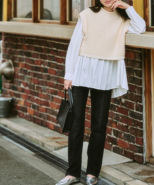 nissen（ニッセン）の「イージーケア裾プリーツ切替ブラウス（シャツ/ブラウス・レディース・ブラック/オフホワイト/ブルー・S/M/L/LL/3L）」の18枚目の写真