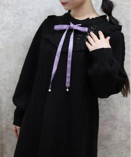 axes femme（アクシーズファム）の「ヨーク切替リボンニットワンピ（ワンピース・レディース・サックスブルー/ブラック/モカ・FREE）」の9枚目の写真