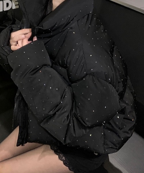 スタンドカラーショート丈ラメダウンジャケット（ダウンジャケット