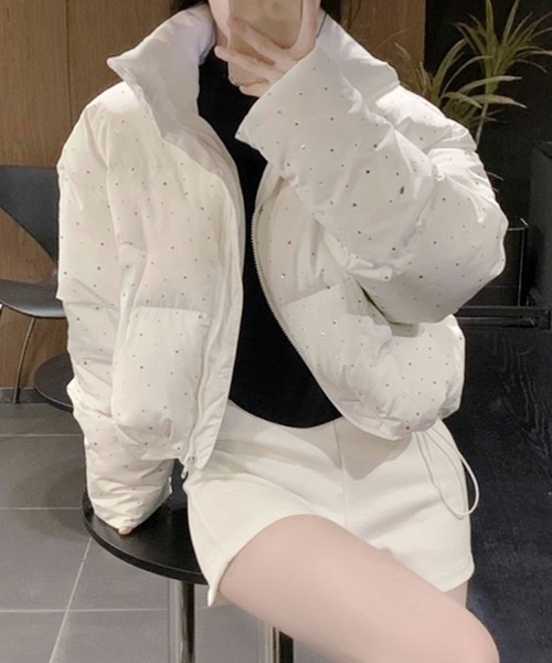 スタンドカラーショート丈ラメダウンジャケット（ダウンジャケット