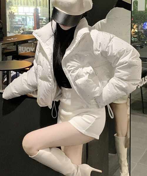 スタンドカラーショート丈ラメダウンジャケット（ダウンジャケット