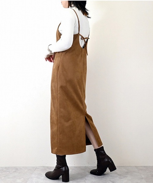 STYLEBLOCK（スタイルブロック）の「スウェードタッチカットソーバックリボンキャミワンピース（ワンピース・レディース・キャメル/ダークブラウン/チャコールグレー・M）」の8枚目の写真