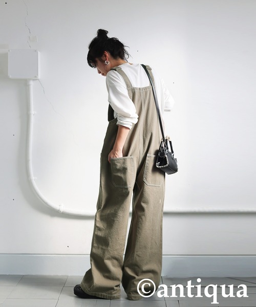 antiqua(アンティカ)の「ステッチデニムサロペット(サロペット/オーバーオール・レディース・カーキ/ブラック/ベージュ・R/P)」の10枚目の写真