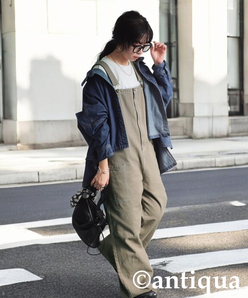 antiqua(アンティカ)の「ステッチデニムサロペット(サロペット/オーバーオール・レディース・カーキ/ブラック/ベージュ・R/P)」の13枚目の写真
