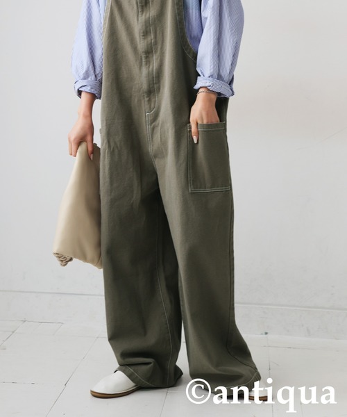 antiqua(アンティカ)の「ステッチデニムサロペット(サロペット/オーバーオール・レディース・カーキ/ブラック/ベージュ・R/P)」の15枚目の写真
