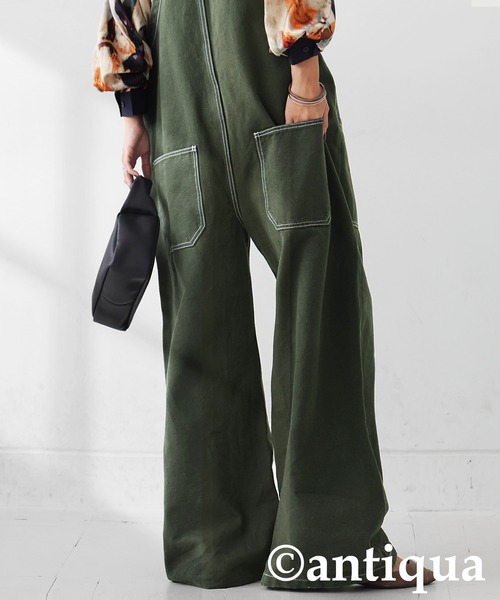 antiqua(アンティカ)の「ステッチデニムサロペット(サロペット/オーバーオール・レディース・カーキ/ブラック/ベージュ・R/P)」の17枚目の写真