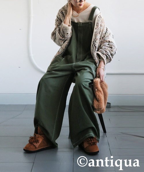 antiqua(アンティカ)の「ステッチデニムサロペット(サロペット/オーバーオール・レディース・カーキ/ブラック/ベージュ・R/P)」の18枚目の写真