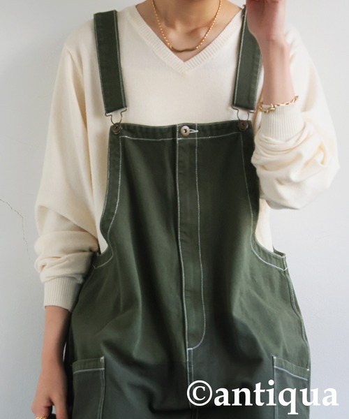 antiqua(アンティカ)の「ステッチデニムサロペット(サロペット/オーバーオール・レディース・カーキ/ブラック/ベージュ・R/P)」の19枚目の写真