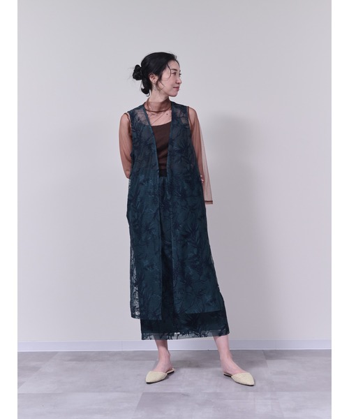 DOLLUPOOPS（ドールアップウップス）の「ボタニカルレース配色スカート（スカート・レディース・ベージュ/グリーン・38）」の3枚目の写真