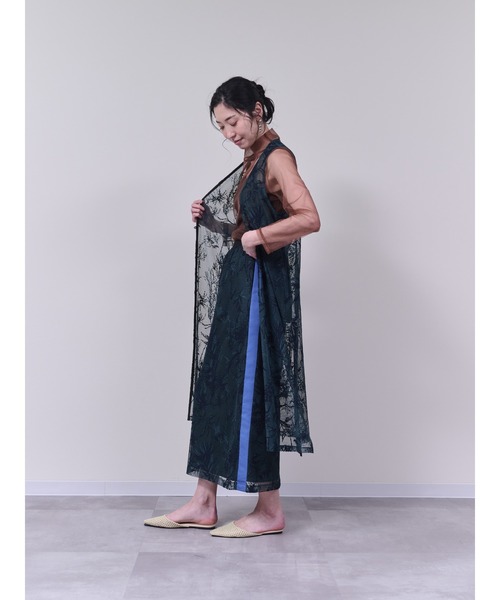 DOLLUPOOPS（ドールアップウップス）の「ボタニカルレース配色スカート（スカート・レディース・ベージュ/グリーン・38）」の4枚目の写真