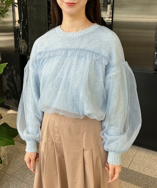 Sirin(シリン)の「フリルチュールドッキングニット(ニット/セーター・レディース・ブラック/ライトブルー/ライトグレー・FREE)」の1枚目の写真