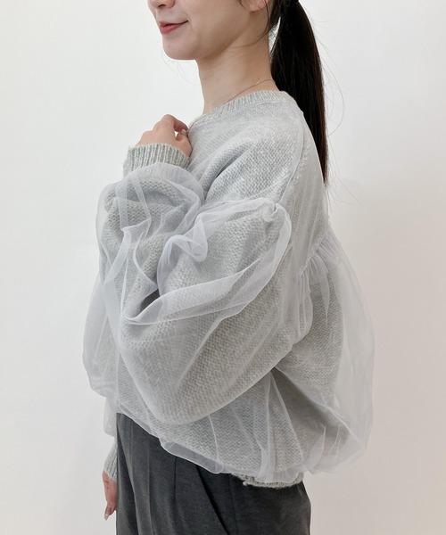 Sirin(シリン)の「フリルチュールドッキングニット(ニット/セーター・レディース・ブラック/ライトブルー/ライトグレー・FREE)」の10枚目の写真