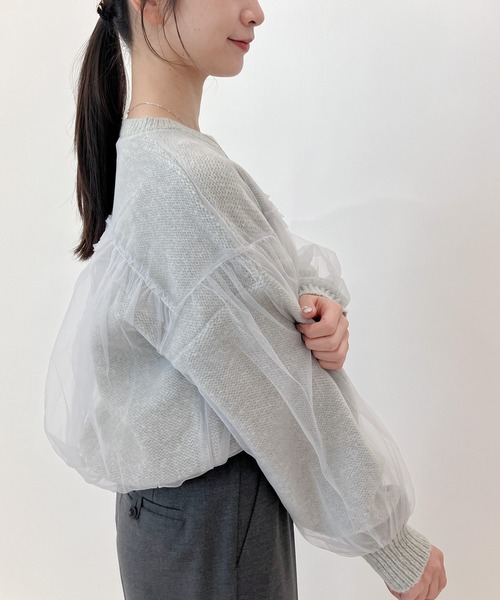 Sirin(シリン)の「フリルチュールドッキングニット(ニット/セーター・レディース・ブラック/ライトブルー/ライトグレー・FREE)」の11枚目の写真