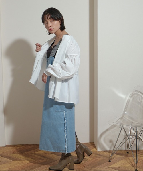 palm RICHE(ポームリシュ)の「パイピングデザイン ペプラムギャザー ジップブラウス(シャツ/ブラウス・レディース・ブラック/オフホワイト/ライトパープル・M)」の12枚目の写真