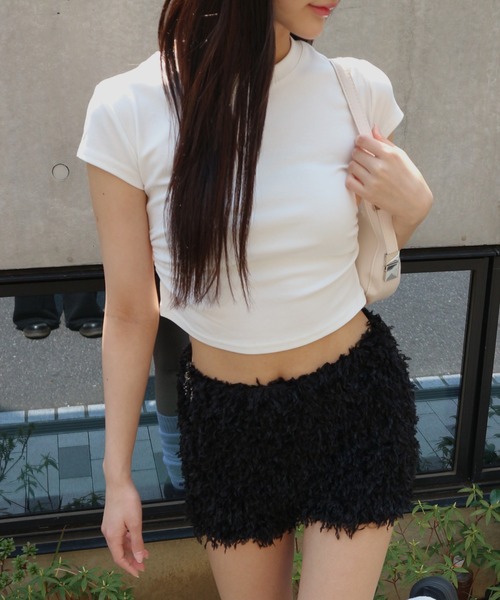 tinkerend(ティンカーエンド)の「French Sleeve Ruched Short Sleeve T-shirt / フレンチスリーブシャーリング半袖Tシャツ(Tシャツ/カットソー・レディース・グレー/ブラック/ホワイト/ダークグレー・FREE)」の2枚目の写真