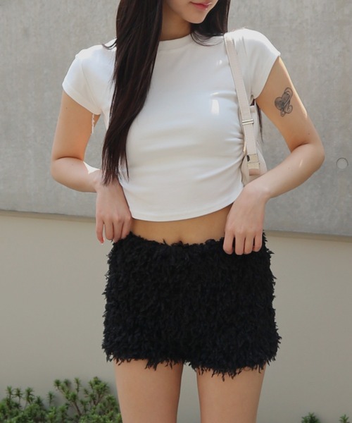 tinkerend(ティンカーエンド)の「French Sleeve Ruched Short Sleeve T-shirt / フレンチスリーブシャーリング半袖Tシャツ(Tシャツ/カットソー・レディース・グレー/ブラック/ホワイト/ダークグレー・FREE)」の16枚目の写真