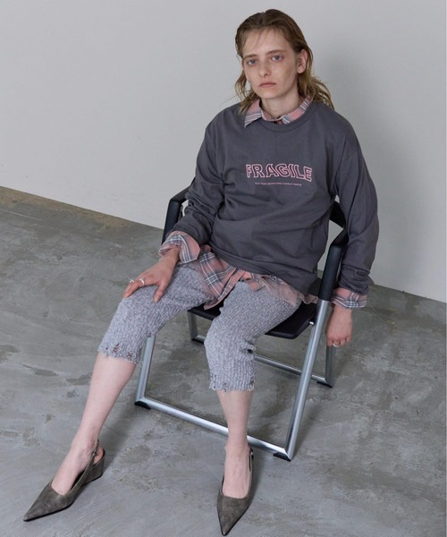 tシャツ FRAGILE Embroidery Long Sleeve T-shirt/FRAGILEエンブロイダリーロンTEE「MAISON SPE MAISON SPECIAL tシャツ FRAGILE Embroidery Long Sleeve T