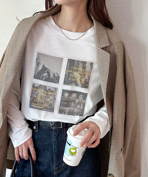 DISCOAT(ディスコート)の「【WEB限定】インスタントフォトTシャツ(Tシャツ/カットソー・レディース・チャコールグレー/ホワイト・MEDIUM)」の1枚目の写真