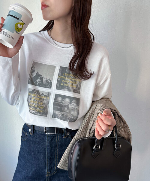 DISCOAT(ディスコート)の「【WEB限定】インスタントフォトTシャツ(Tシャツ/カットソー・レディース・チャコールグレー/ホワイト・MEDIUM)」の4枚目の写真