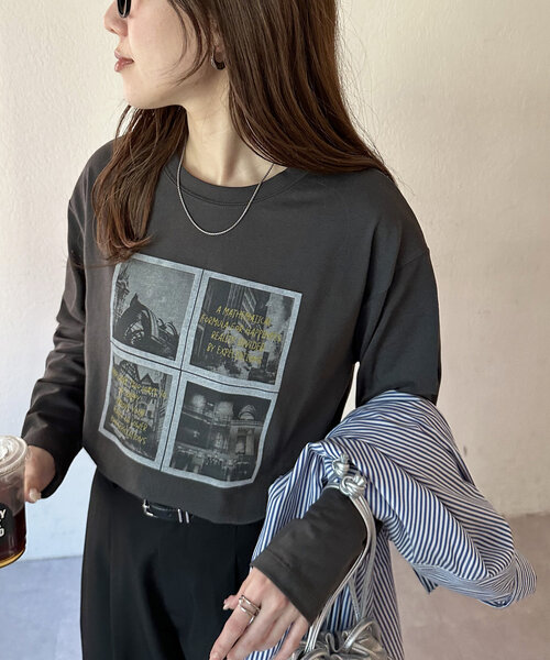 DISCOAT(ディスコート)の「【WEB限定】インスタントフォトTシャツ(Tシャツ/カットソー・レディース・チャコールグレー/ホワイト・MEDIUM)」の9枚目の写真