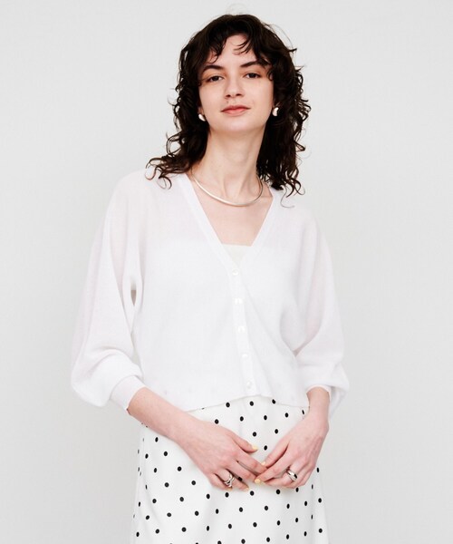 cloenc（クロエンス）の「【手洗い可】ラメシアーショートカーディガン（カーディガン/ボレロ・レディース・グリーン系5/ホワイト系7/グレー系4・02）」の6枚目の写真