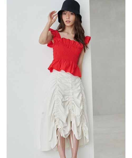 MERCURYDUO(マーキュリーデュオ)の「前後2WAYシャーリングフリルバックシャンブラウス(シャツ/ブラウス・レディース・オフホワイト/レッド/ライトグリーン/ライトブルー/チャコールグレー・FREE)」の7枚目の写真