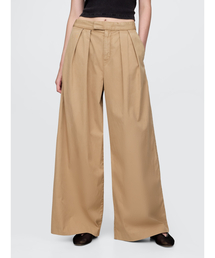 GAP | ハイライズ ツイル プリーツ ワイド カーキパンツ(その他パンツ)