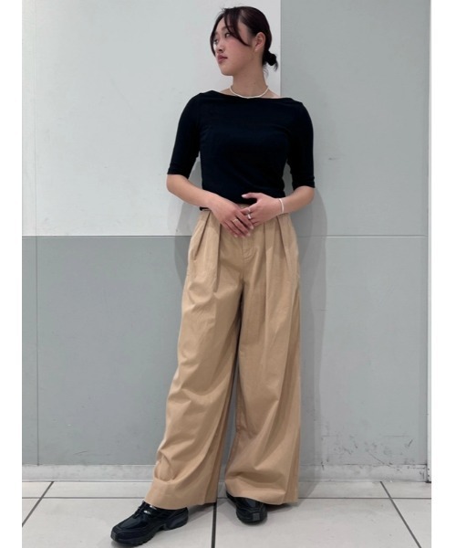 ハイライズ コットンツイル ワイドパンツ ハイライズ ツイル プリーツ ワイド カーキパンツ（その他パンツ