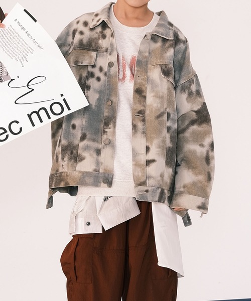 aimoha(アイモハ)の「【aimoha-KIDS-】タイダイデニムジャケット(デニムジャケット・キッズ・チョコ・110/120/130/140/150/160)」の2枚目の写真