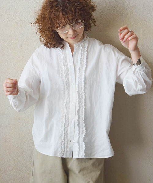 JOURNAL STANDARD LUXE(ジャーナルスタンダード ラックス)の「《追加》CLワッシャー フリルブラウス(シャツ/ブラウス・レディース・ホワイト/ブラック・FREE)」の5枚目の写真