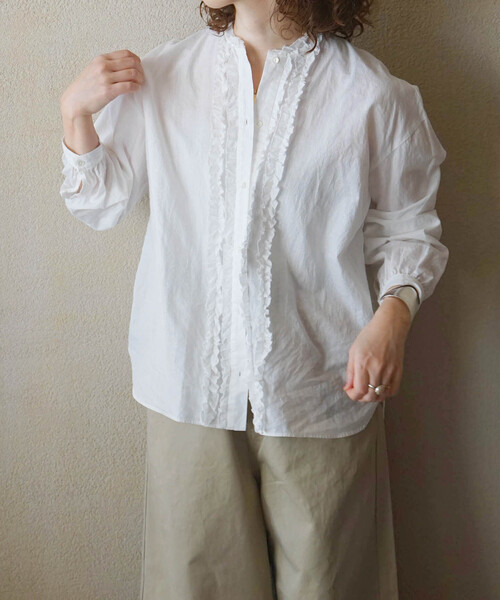 JOURNAL STANDARD LUXE(ジャーナルスタンダード ラックス)の「《追加》CLワッシャー フリルブラウス(シャツ/ブラウス・レディース・ホワイト/ブラック・FREE)」の4枚目の写真