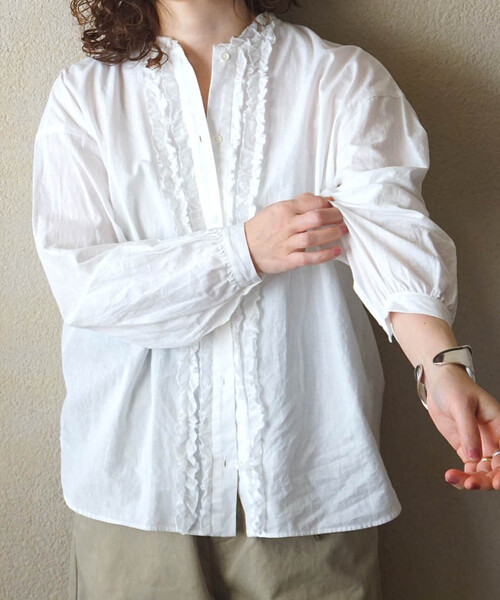 JOURNAL STANDARD LUXE(ジャーナルスタンダード ラックス)の「《追加》CLワッシャー フリルブラウス(シャツ/ブラウス・レディース・ホワイト/ブラック・FREE)」の3枚目の写真