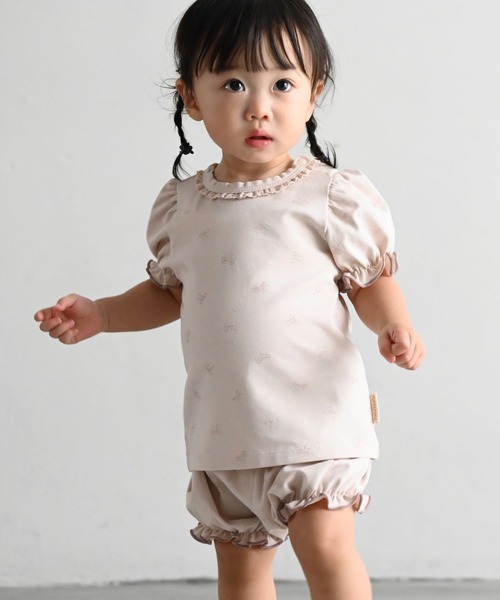 PUPPAPUPO（プッパプーポ）の「セットアップ パフスリーブ 半袖 Tシャツ ショートパンツ フライス（Tシャツ/カットソー・キッズ・アイボリー/ベビーピンク・70/80/90/100/110）」の3枚目の写真