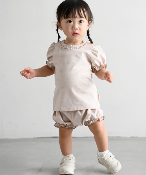 PUPPAPUPO（プッパプーポ）の「セットアップ パフスリーブ 半袖 Tシャツ ショートパンツ フライス（Tシャツ/カットソー・キッズ・アイボリー/ベビーピンク・70/80/90/100/110）」の4枚目の写真
