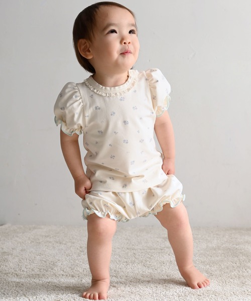 PUPPAPUPO（プッパプーポ）の「セットアップ パフスリーブ 半袖 Tシャツ ショートパンツ フライス（Tシャツ/カットソー・キッズ・アイボリー/ベビーピンク・70/80/90/100/110）」の7枚目の写真