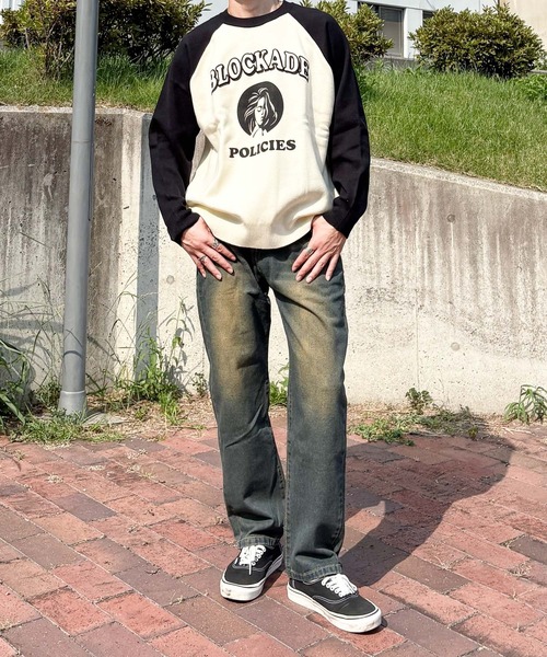 Bling Leads(ブリングリーズ)の「【RS】【Bling Leads】ラグランプリント刺繍クルー/N(Tシャツ/カットソー・メンズ・アイボリー/ブラック/チャコールグレー/ブラウン・FREE)」の6枚目の写真