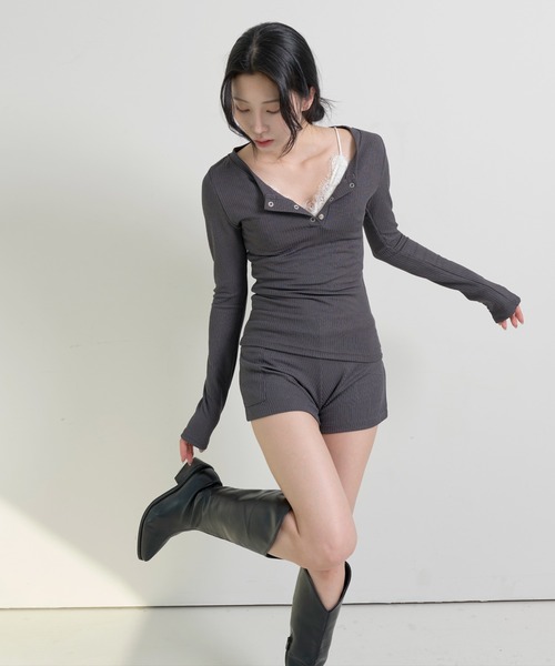 FOLLOWIN（フォロウィン）の「[FLW MADE]リブスナップスリムカットソー＆カーゴポケットハーフホットパンツセットアップ（Tシャツ/カットソー・レディース・グレー/ブラック/ベージュ系その他・FREE）」の18枚目の写真