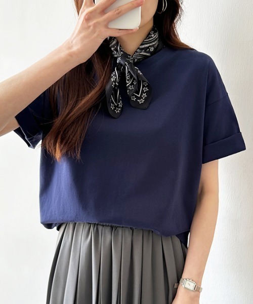 COCOMOMO（ココモモ）の「コットンTシャツ 綿100 ドロップショルダー 無地 Tシャツ カットソー（Tシャツ/カットソー・レディース・ブラック/ワイン/ホワイト/ブラウン/ベージュ/ネイビー・FREE）」の22枚目の写真