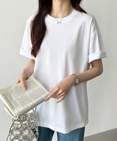 COCOMOMO（ココモモ）の「コットンTシャツ 綿100 ドロップショルダー 無地 Tシャツ カットソー（Tシャツ/カットソー・レディース・ブラック/ワイン/ホワイト/ブラウン/ベージュ/ネイビー・FREE）」の11枚目の写真
