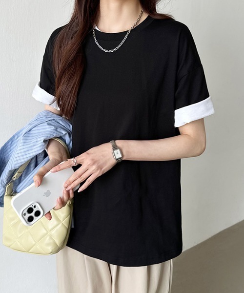 COCOMOMO（ココモモ）の「コットンTシャツ 綿100 ドロップショルダー 無地 Tシャツ カットソー（Tシャツ/カットソー・レディース・ブラック/ワイン/ホワイト/ブラウン/ベージュ/ネイビー・FREE）」の17枚目の写真