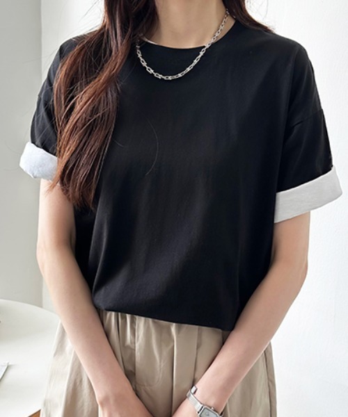 COCOMOMO（ココモモ）の「コットンTシャツ 綿100 ドロップショルダー 無地 Tシャツ カットソー（Tシャツ/カットソー・レディース・ブラック/ワイン/ホワイト/ブラウン/ベージュ/ネイビー・FREE）」の16枚目の写真