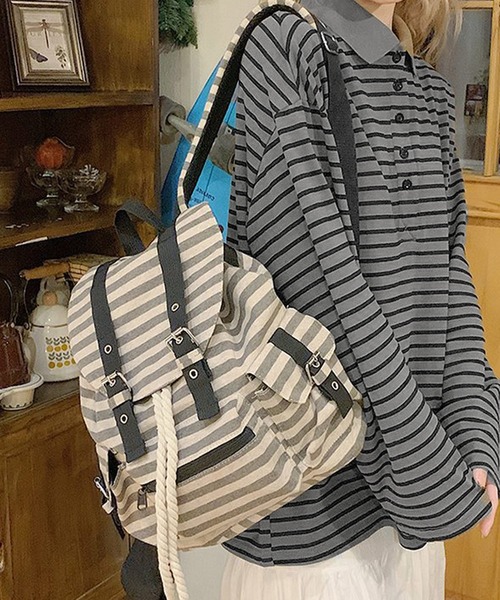 MEMECLE（メメクル）の「【 MEMECLE / メメクル 】ストライプ ベルト バックパック（バックパック/リュック・レディース・ブラウン/ブラック・FREE）」の9枚目の写真