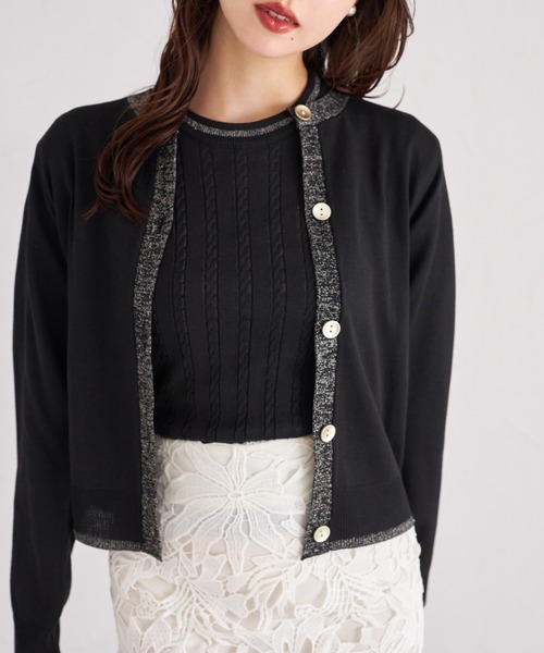 tocco closet(トッコ クローゼット)の「ラメラインミニケーブルニットプルオーバー(ニット/セーター・レディース・ピンク/ブラック/オフホワイト・M)」の21枚目の写真