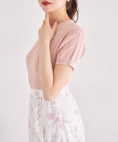 tocco closet(トッコ クローゼット)の「ラメラインミニケーブルニットプルオーバー(ニット/セーター・レディース・ピンク/ブラック/オフホワイト・M)」の17枚目の写真